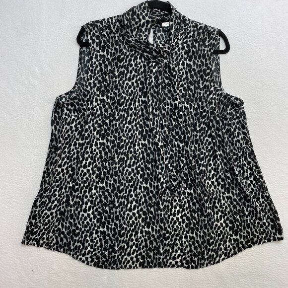 Torrid Tie Neck Blouse Women's 0X Black Sleeveless Cheetah Georgette $39 NWOT - Picture 1 of 6
